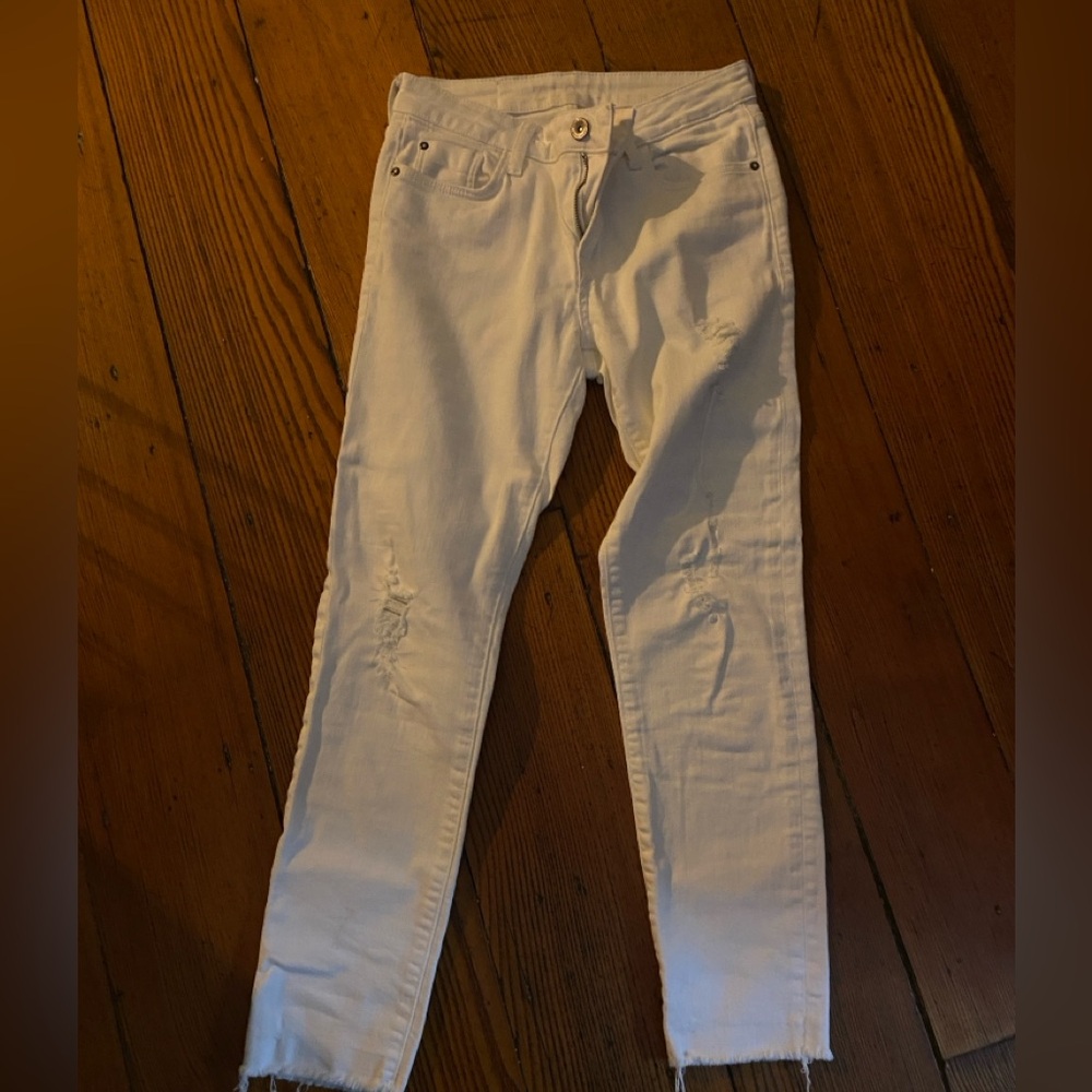 Zara white Distressed denim jeans 2